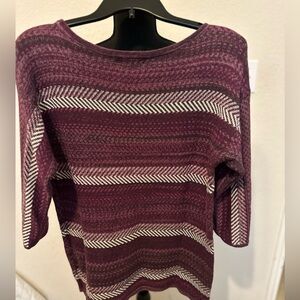 chaps‎ purple striped sweater 3/4 sleeves. Size Large